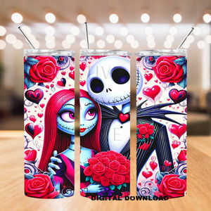 Jack Skellington & Sally 20 oz Tumbler With Straw